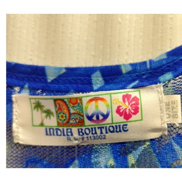 NWT India Boutique One Size Blue Palm Tree Embellished Asymmetric Hem Tank Dress - Picture 6 of 9